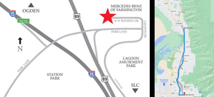 Location map showing Mercedes-Benz of Farmington dealership